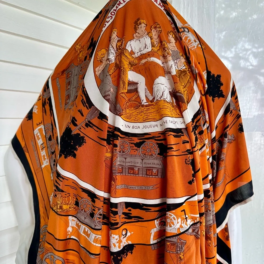 Hermes Silk Jersey 38” by 35”scarf shawl wrap Jeu Des Omnibus Et Dames Blanches
